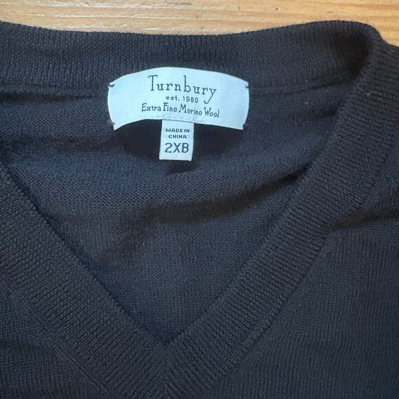 Turnbury black extra fine merino wool v neck mens sweater SIZE 2XB - Picture 3 of 5